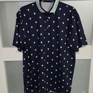 Greyson Navy Polo with White Shield Pattern